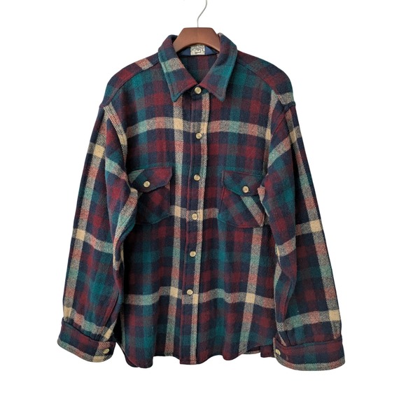 Woolrich Vintage Plaid Wool Flannel Buttondown Shirt Mens Size XL? Red Green - Picture 1 of 5